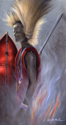 "Crown of Courage" Maasai Warrior with Lion-Mane Headdress by American wildlife artist Larry K. Martin