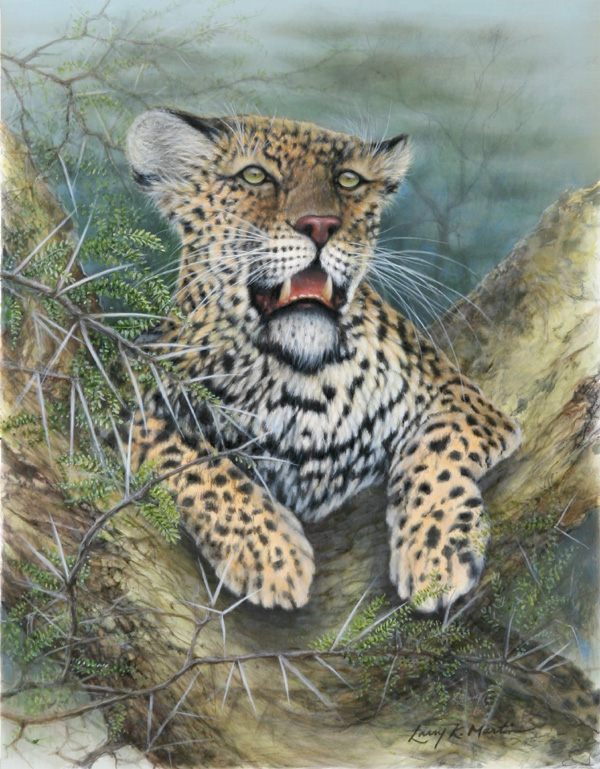 "Steel and Velvet" African leopard by American wildlife artist Larry K. Martin