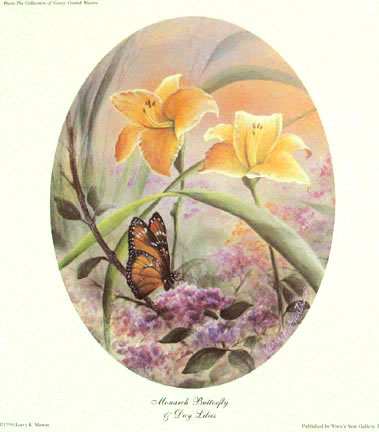 "Monarch and Day Lilies" by American wildlife artist Larry K. Martin